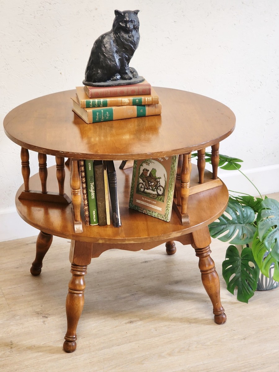 Ethan Allen Rotating End Table-Two Tier Heirloom Maple Vintage