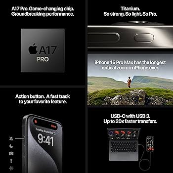 Amazon.com: Apple iPhone 15 Pro Max, 256GB, Black Titanium for